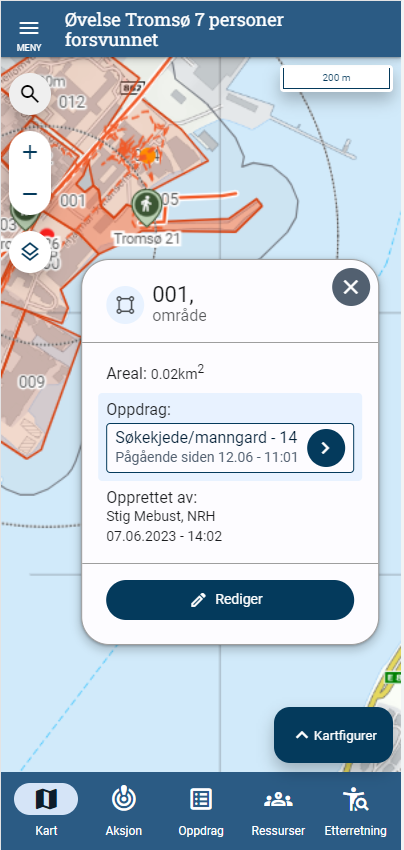 Bildeutsnitt fra mobil. Slik vises ressurser i kart i det nye digitale verktøyet.