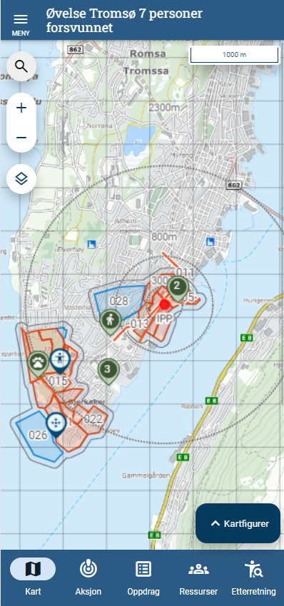 Bildeutsnitt fra mobil. Slik vises kart i det nye digitale verktøyet.