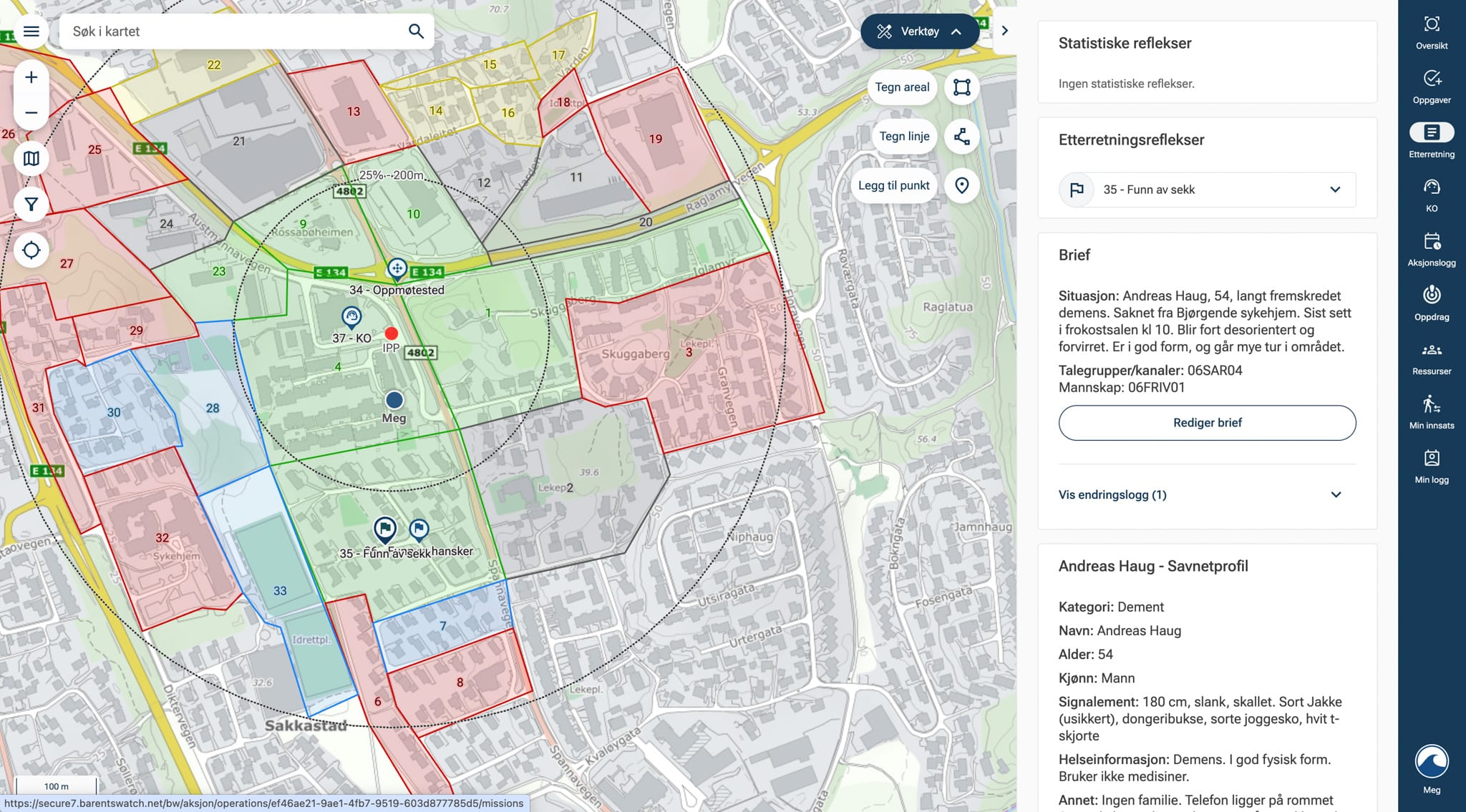Skjermdump av aksjonsstøtteverktøy