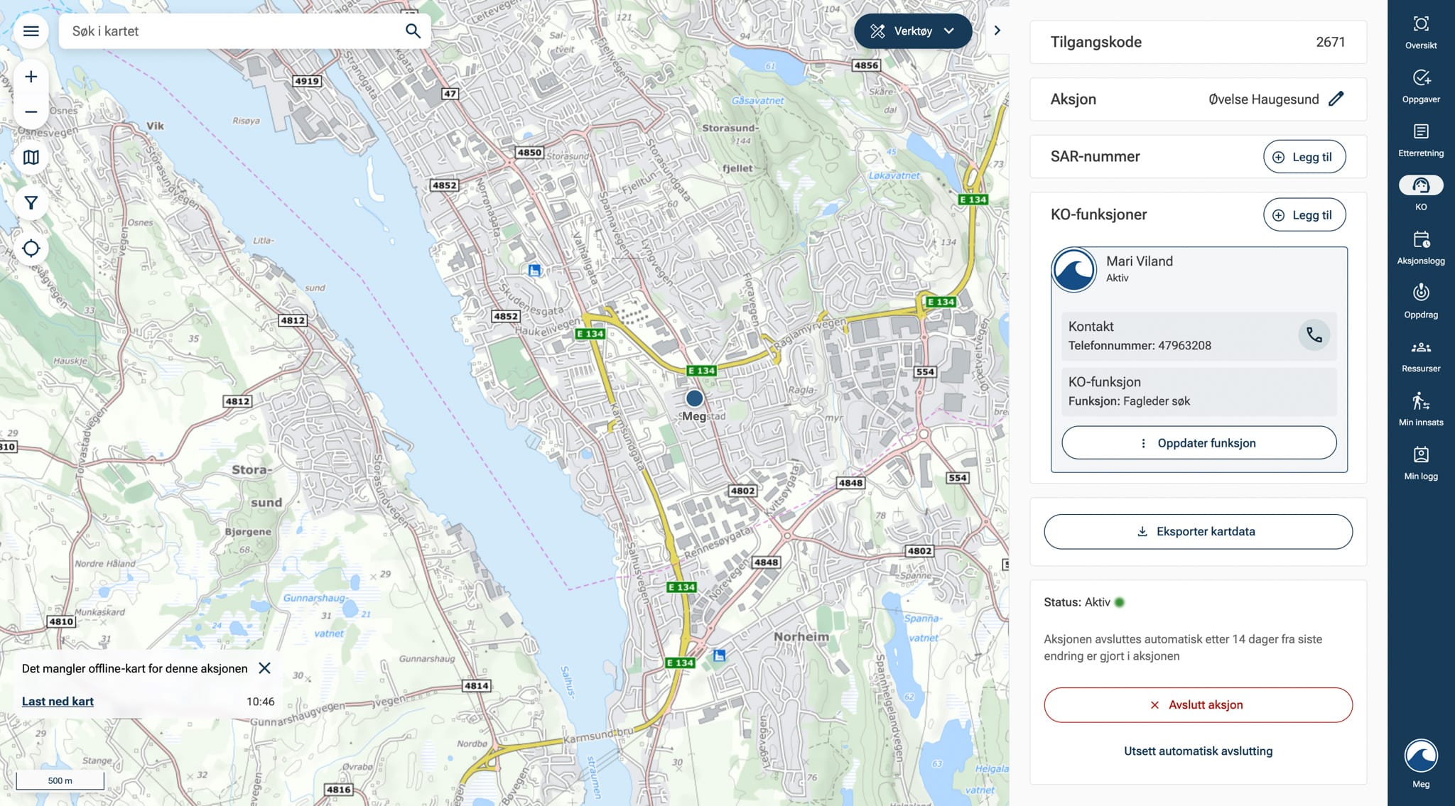 Skjermdump av aksjonsstøtteverktøy