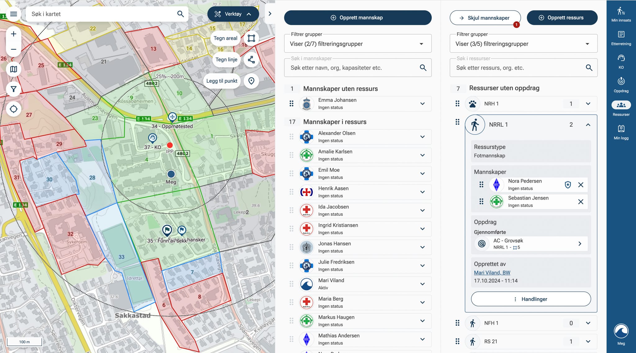 Skjermdump av aksjonsstøtteverktøy