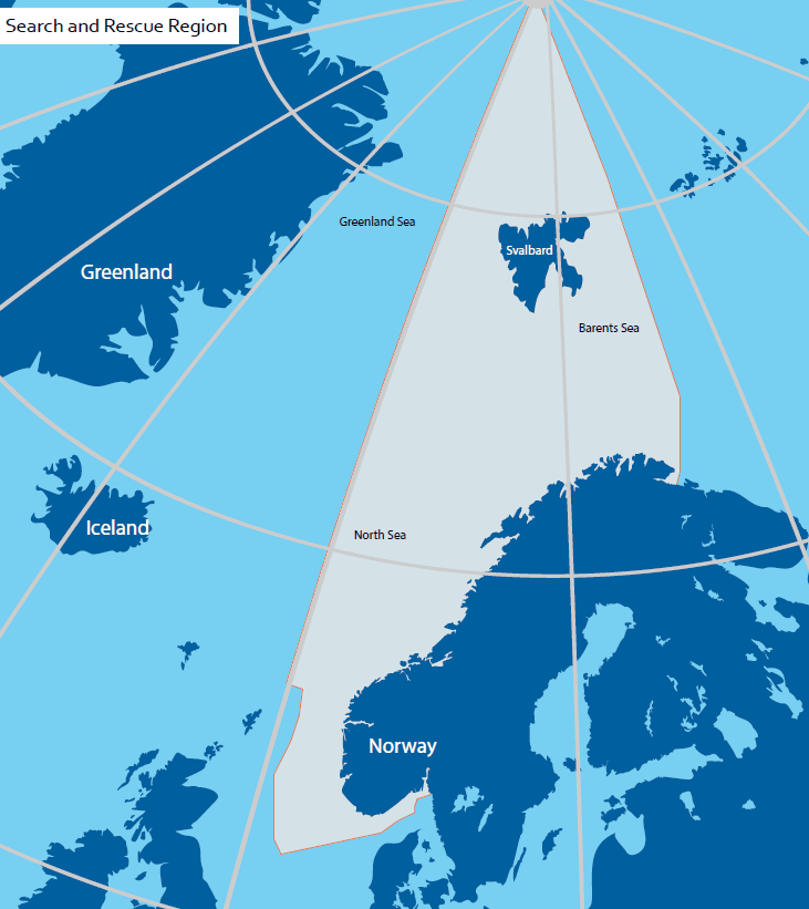 Map showing Norwegian SRR (search and rescue region)