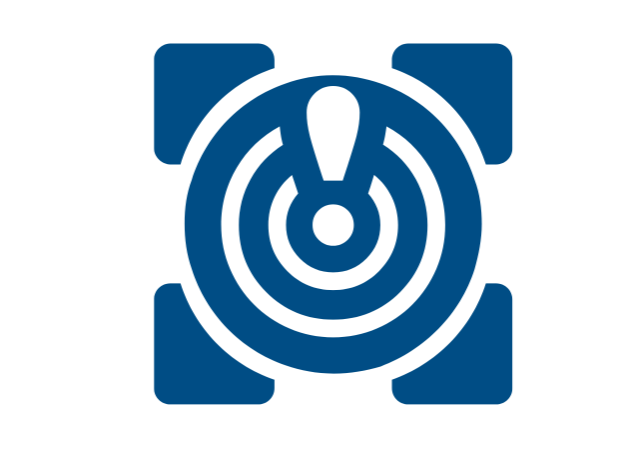 Blå logo på hvit bakgrunn