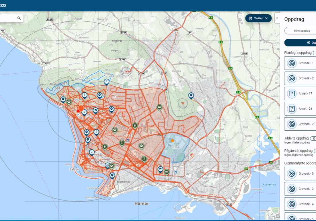 Skjermbilde av kart som viser spor.